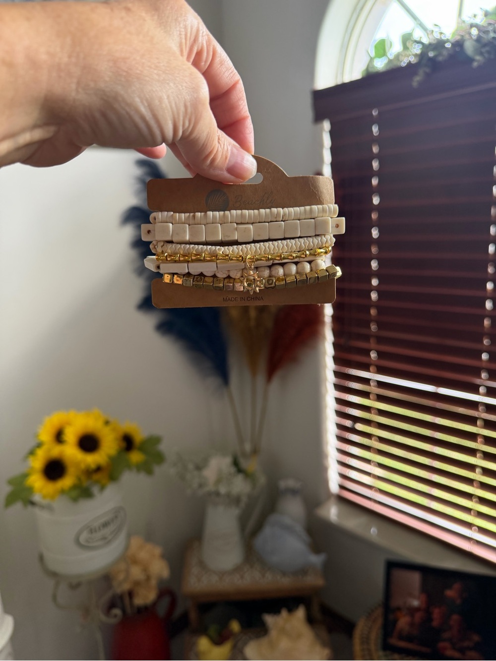 Ivory and Gold Beaded Bracelet Stack - Set of 7